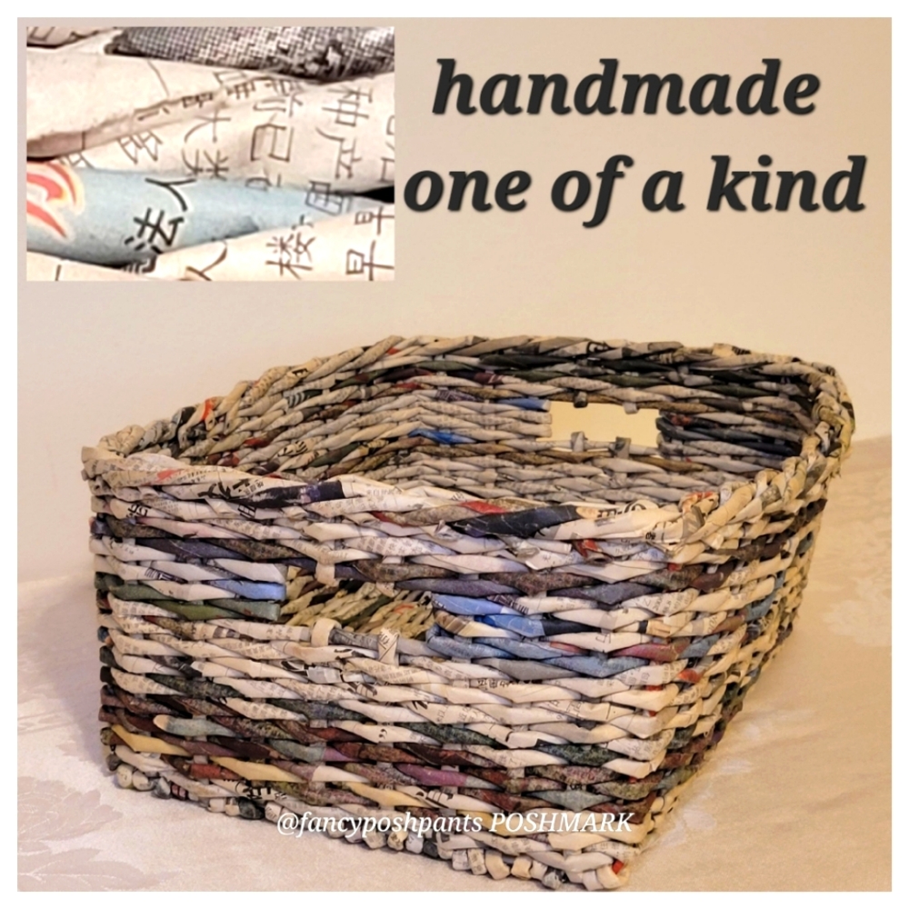 Unique Asian character handmade craftsman woven basket one of a kind special